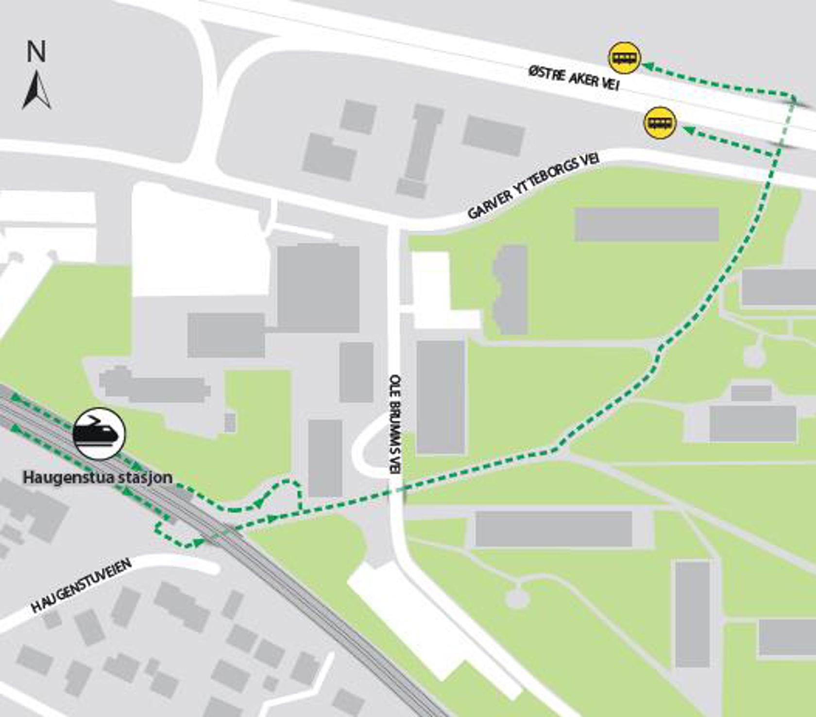 Kart som viser at bussene kjører fra bussholdeplassen Smedstua.