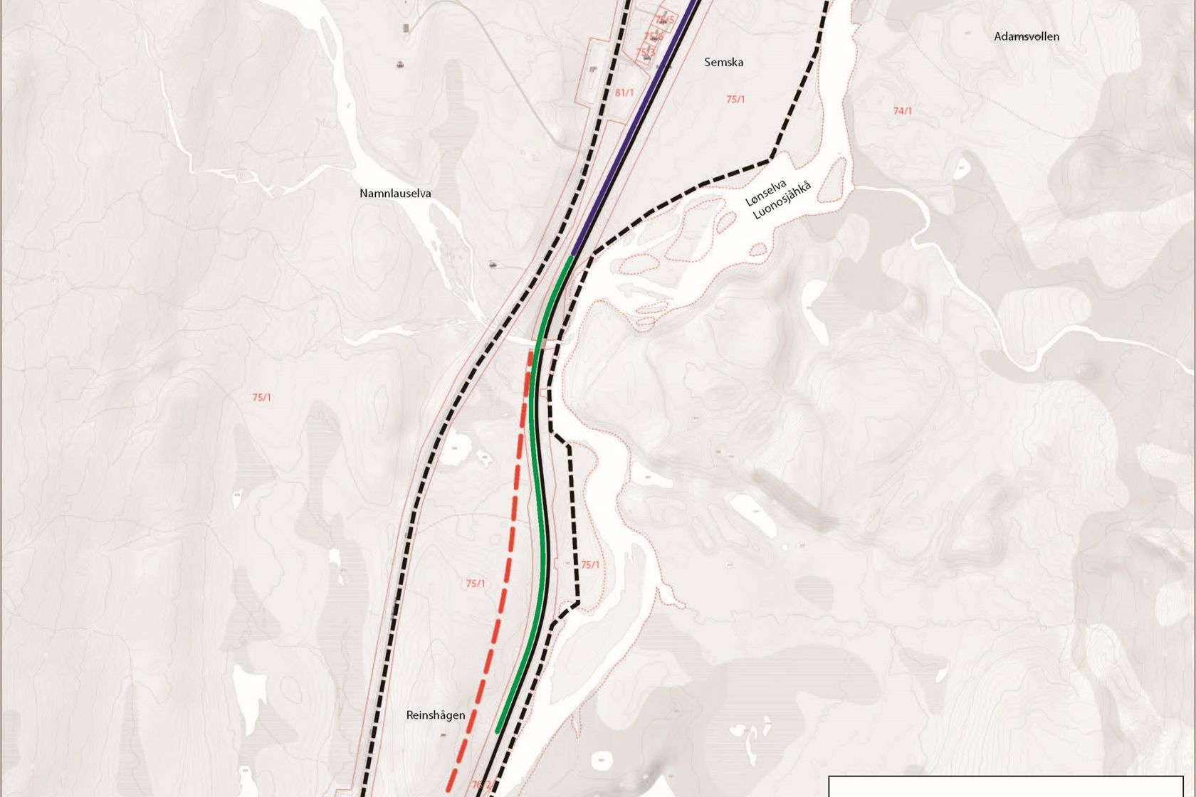 Kart over planområde ved Semska