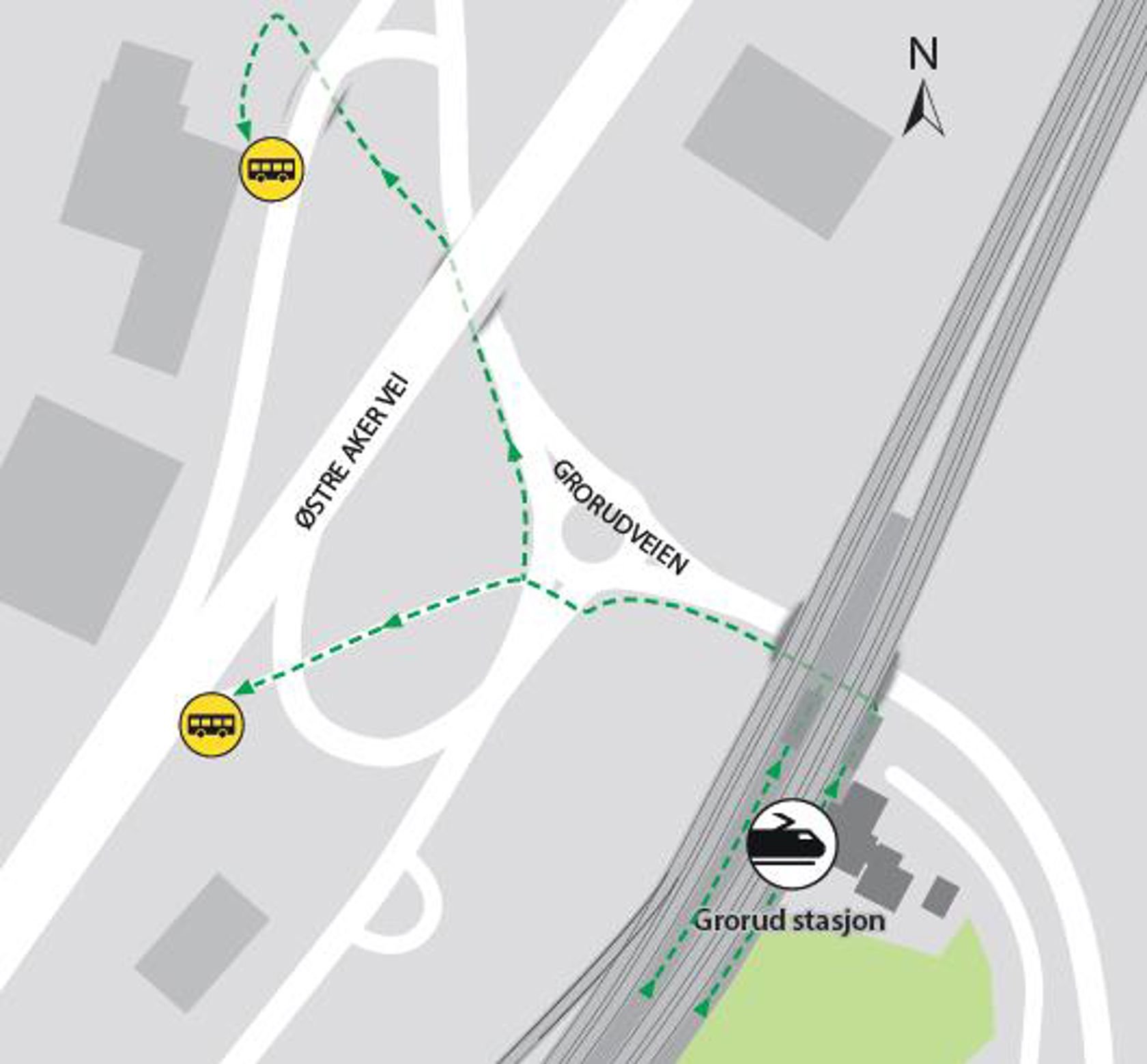 When there is bus instead of train, buses to Oslo S depart from the on-ramp to Østre Aker vei.