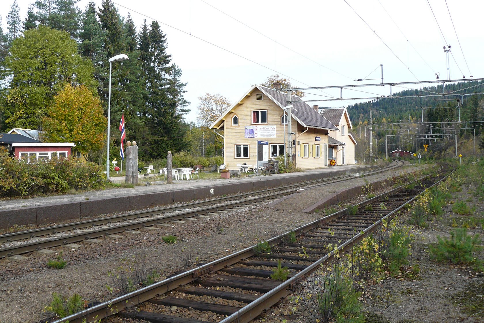 Tracks and station building at Sandermosen station