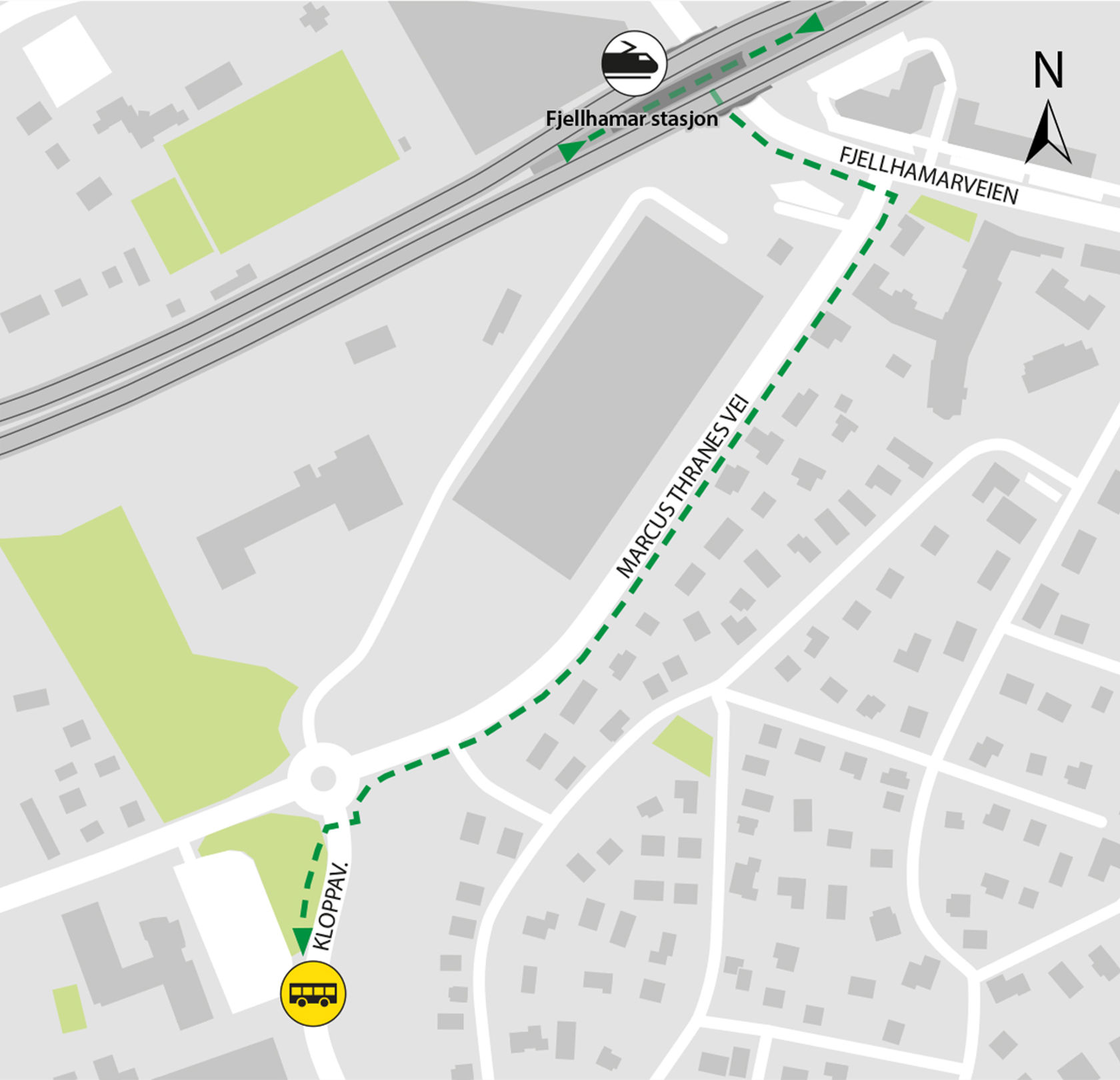 Bussene kjører fra bussholdeplassen Fjellsrud skole som ligger i Kloppaveien.