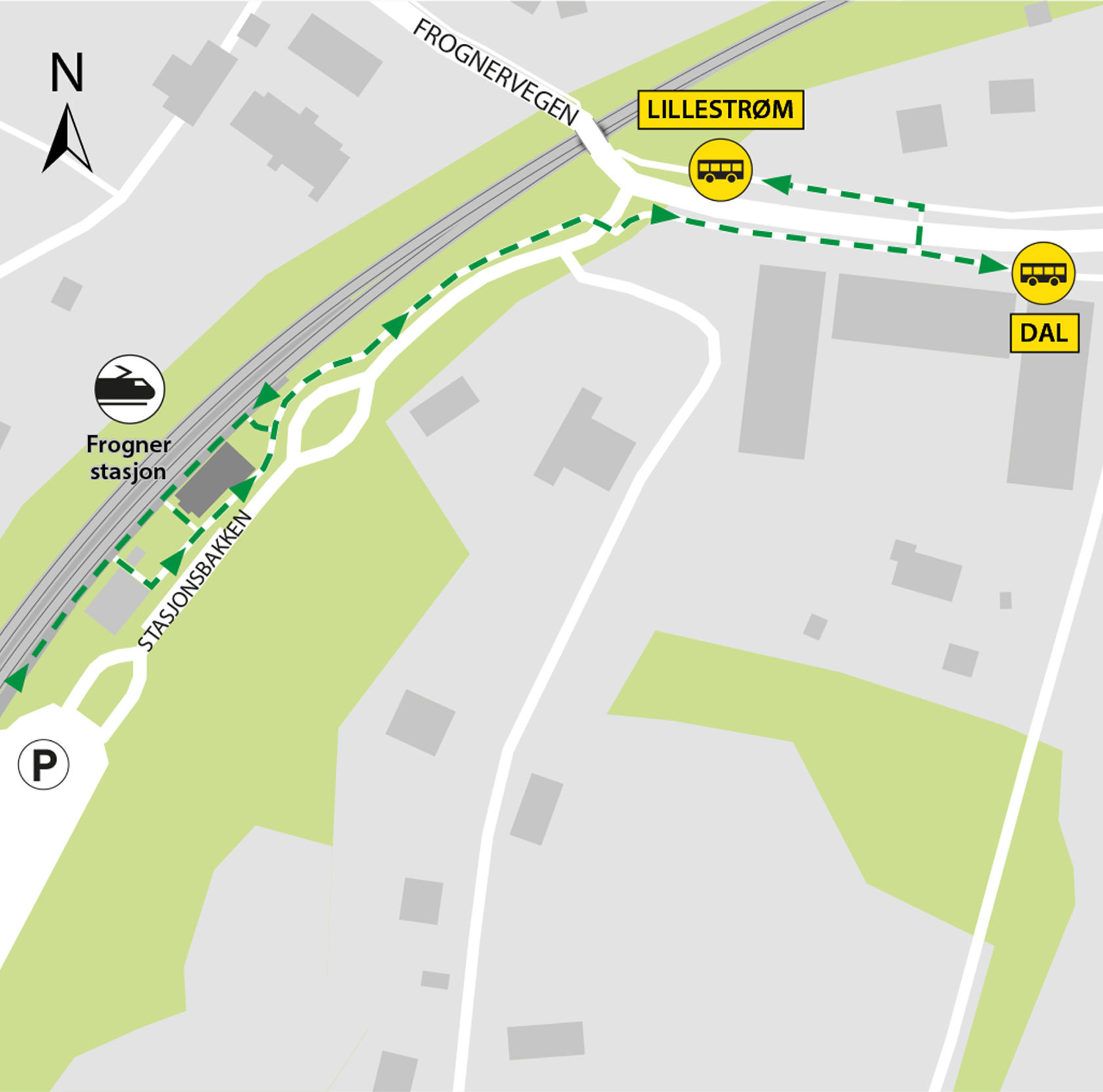 Rail replacement service departs from bus stop Hauerseter station in Hauerseterveien.