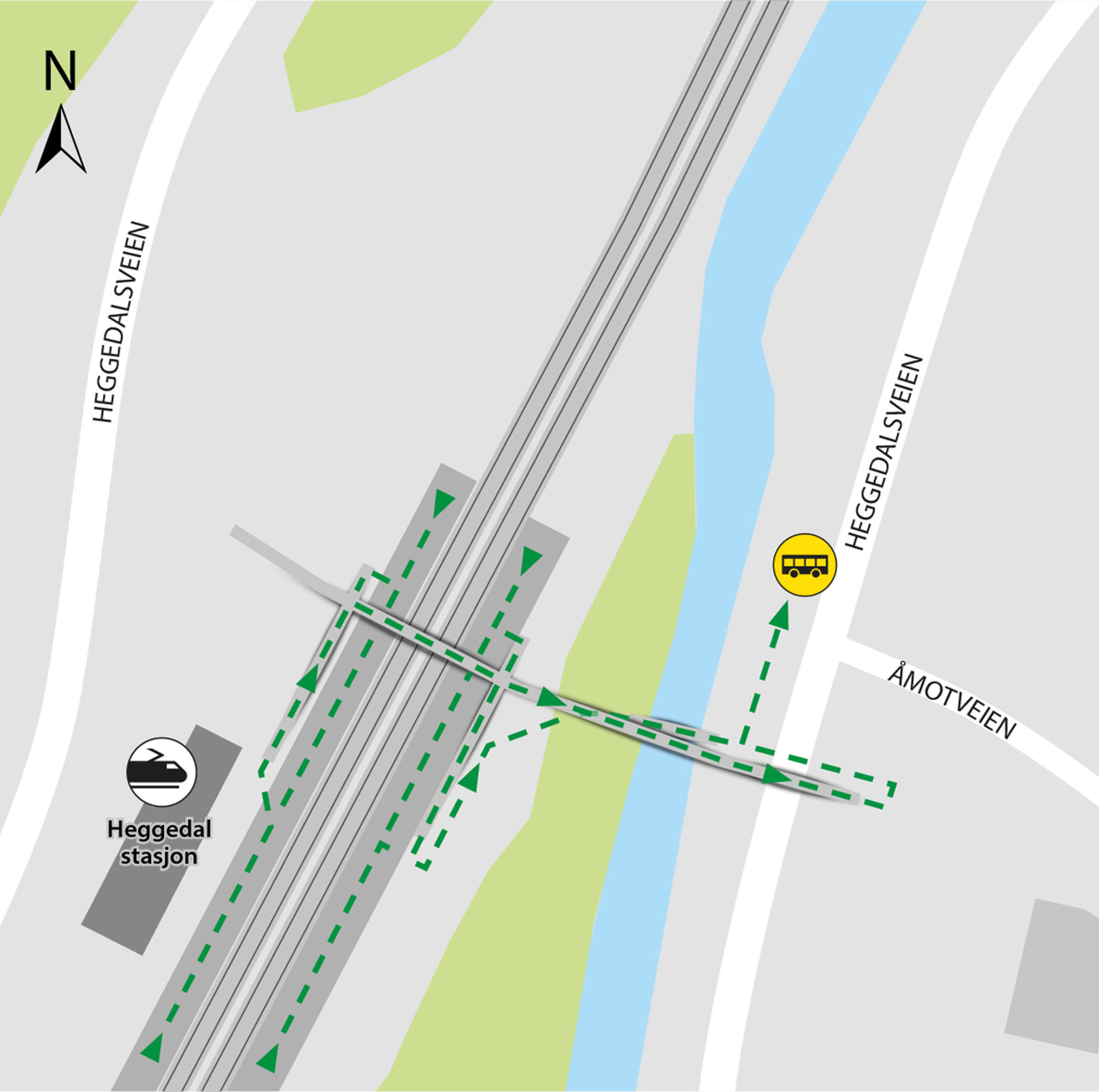 Kartet viser at bussene kjører fra bussholdeplassen Heggedal stasjon som ligger i Heggedalsveien.