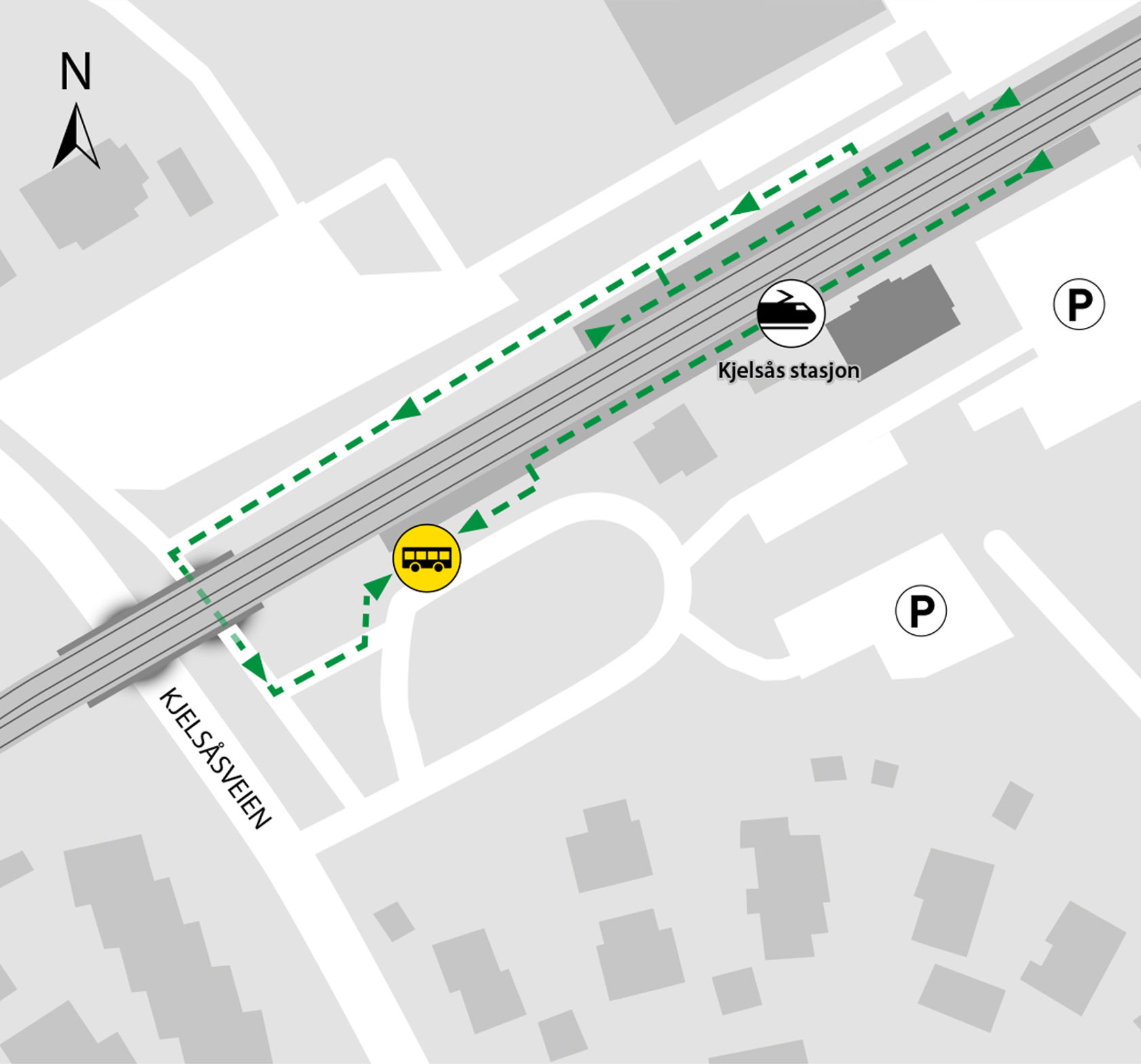 Kartet viser at bussene kjører fra bussholdeplassen Kjelsås stasjon.