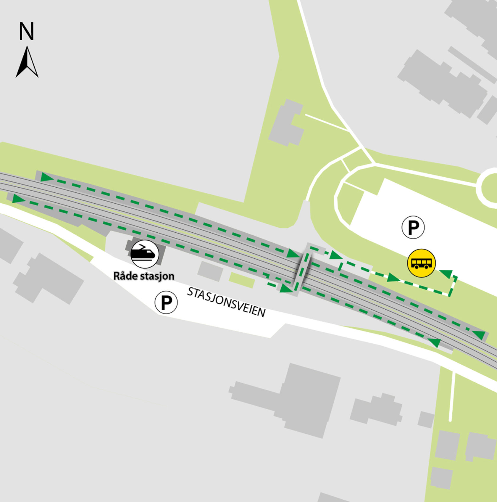 Kartet viser at bussene kjører fra bussholdeplassen Råde stasjon.