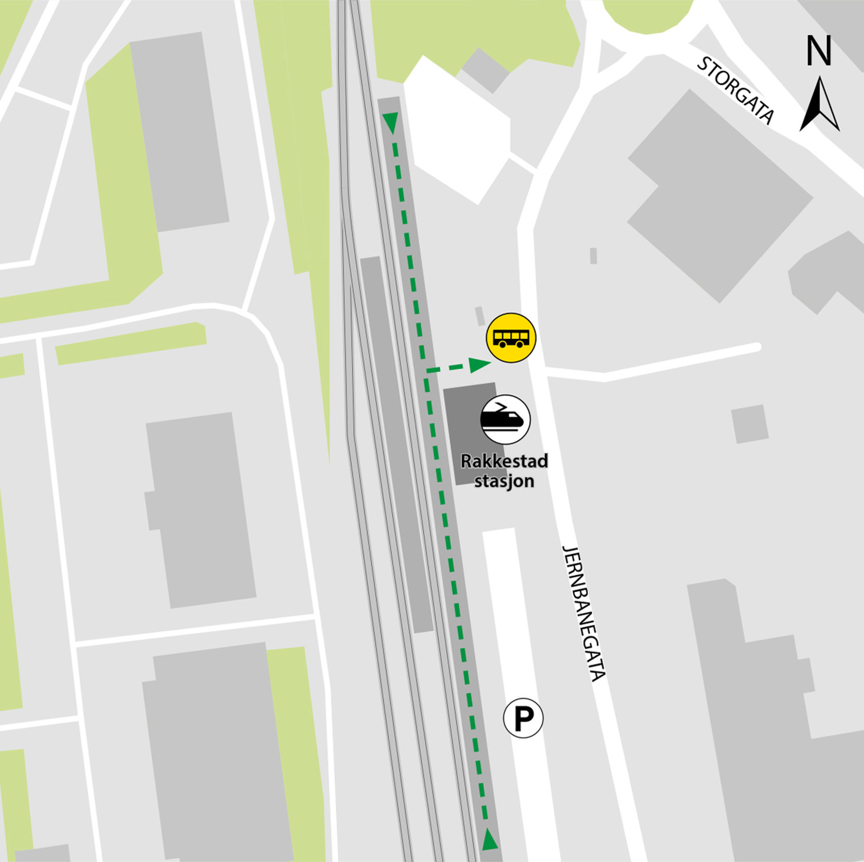 Kartet viser at bussene kjører fra bussholdeplassen Rakkestad stasjon.