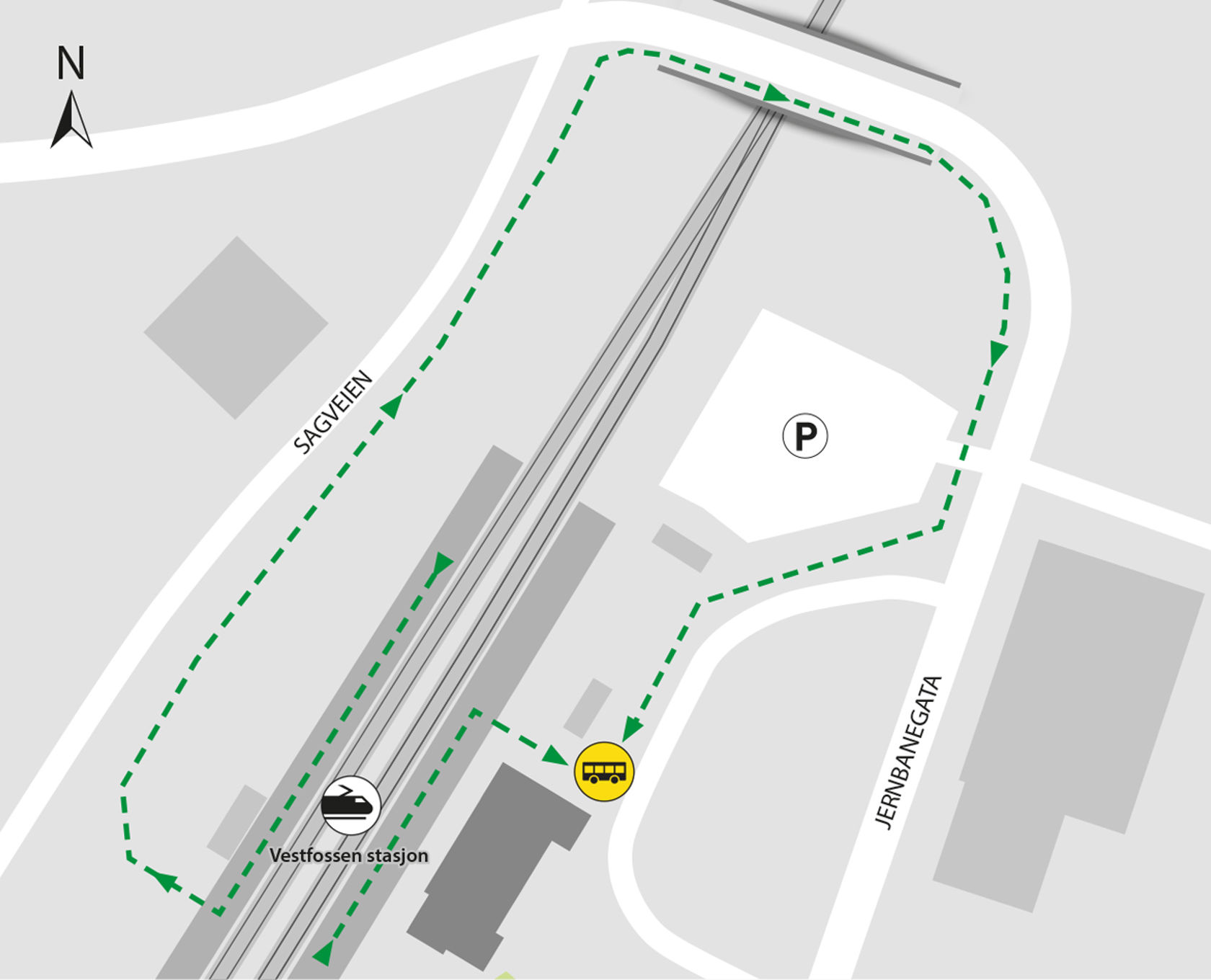Kartet viser at bussene kjører fra bussholdeplassen Vestfossen stasjon.