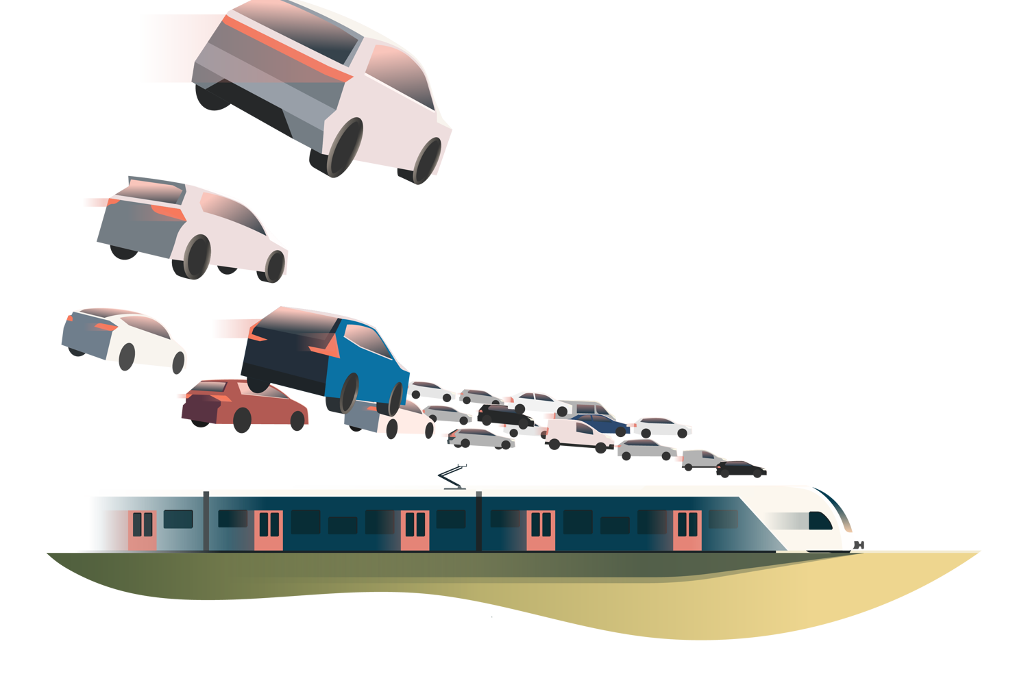 Flyvende biler lander på tog